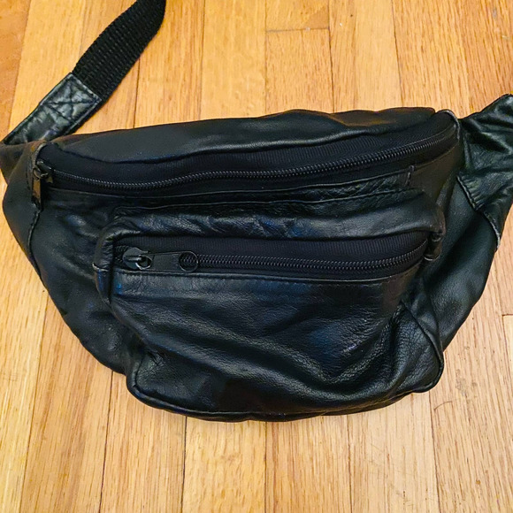 Unisex Black Fanny Pack Adjustable Waist Travel Bag Multi Zippered Pockets - Picture 3 of 5